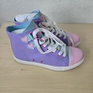 High-Top Sneakers in Purple, Pink & Teal - Cute Heart Accent